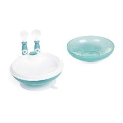 Childhome - Zestaw obiadowy 3 el. z miseczką termiczną White/Aqua | Esy Floresy