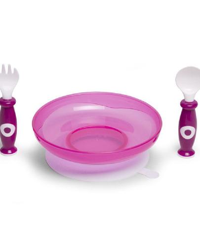 Childhome - Zestaw obiadowy 3 el. z miseczką z przyssawką White/Fuchsia | Esy Floresy
